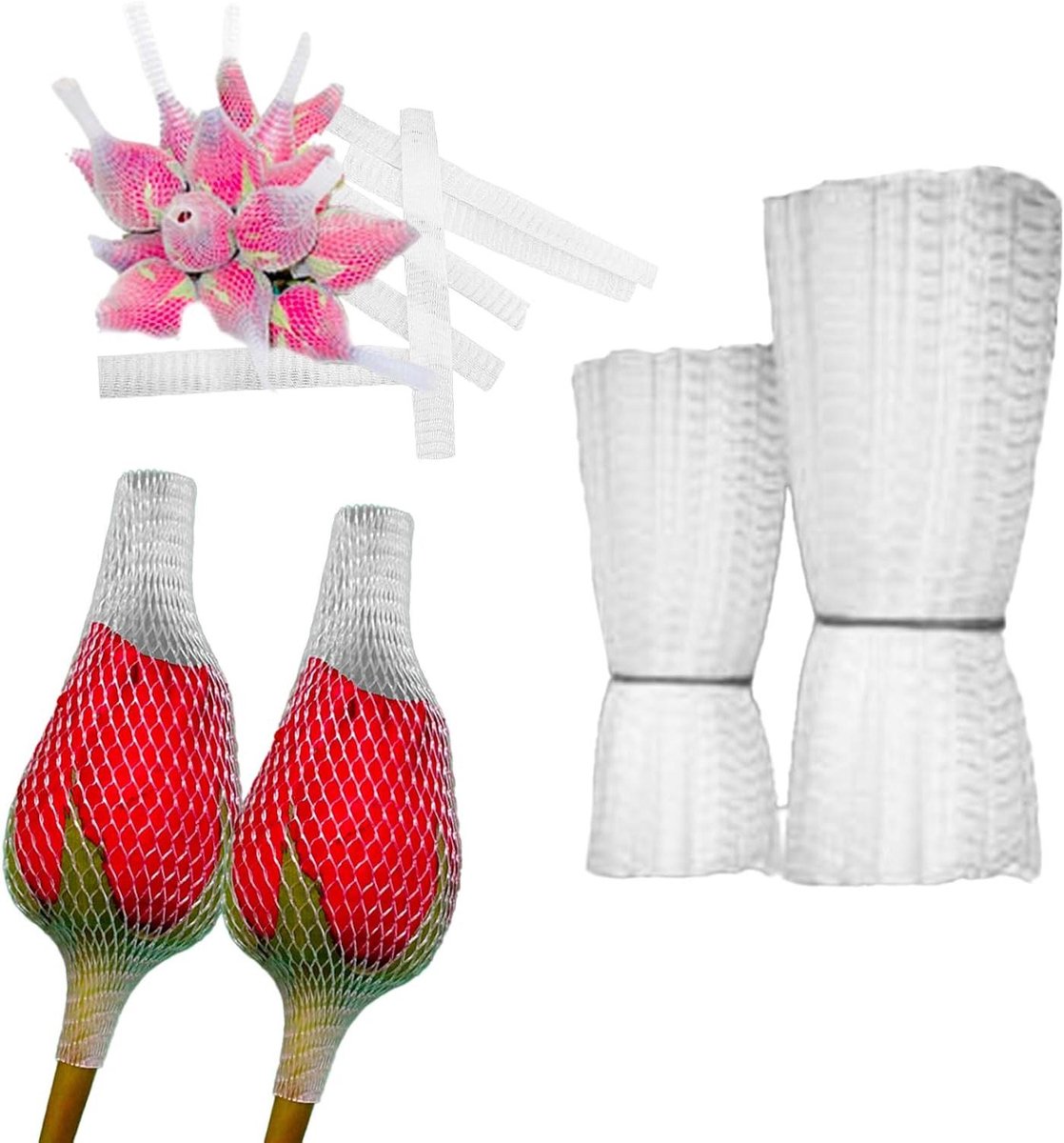 300 Stuks Fruitbeschermzakken Netdeksel Mesh Produce Bags - Wit - voor Rozenkopverpakking Beschermend Netkap Bloemwinkel