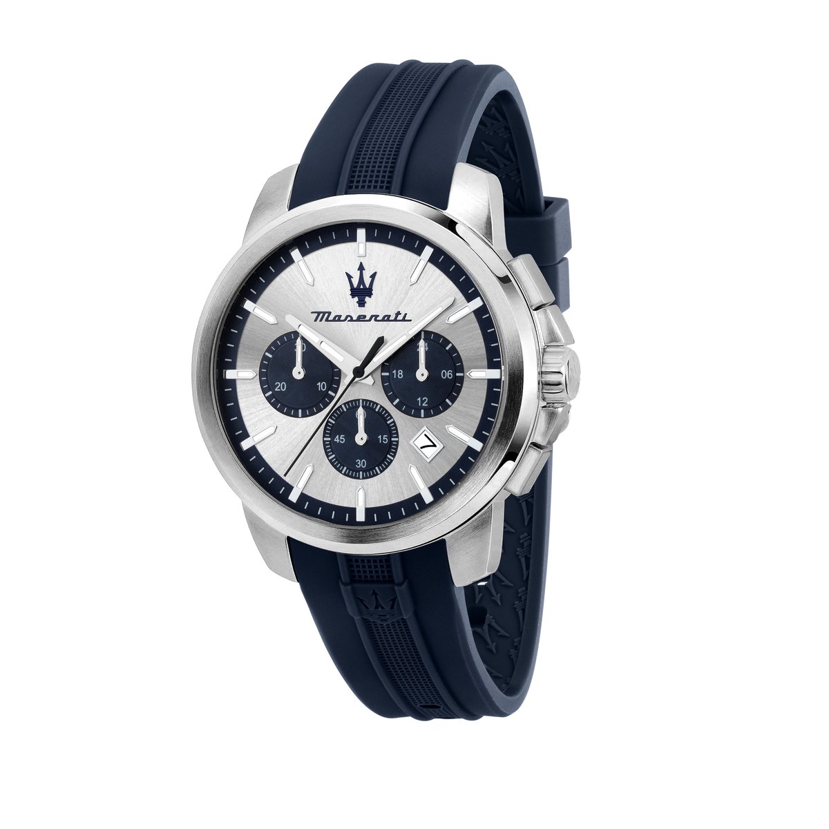 Maserati watch - R8871621042 -Successo - chronograaf - zilver - blauw - heren - horloge - siliconen band - 42 MM