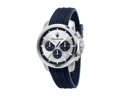 Maserati watch - R8871621042 -Successo - chronograaf - zilver - blauw - heren - horloge - siliconen band - 42 MM