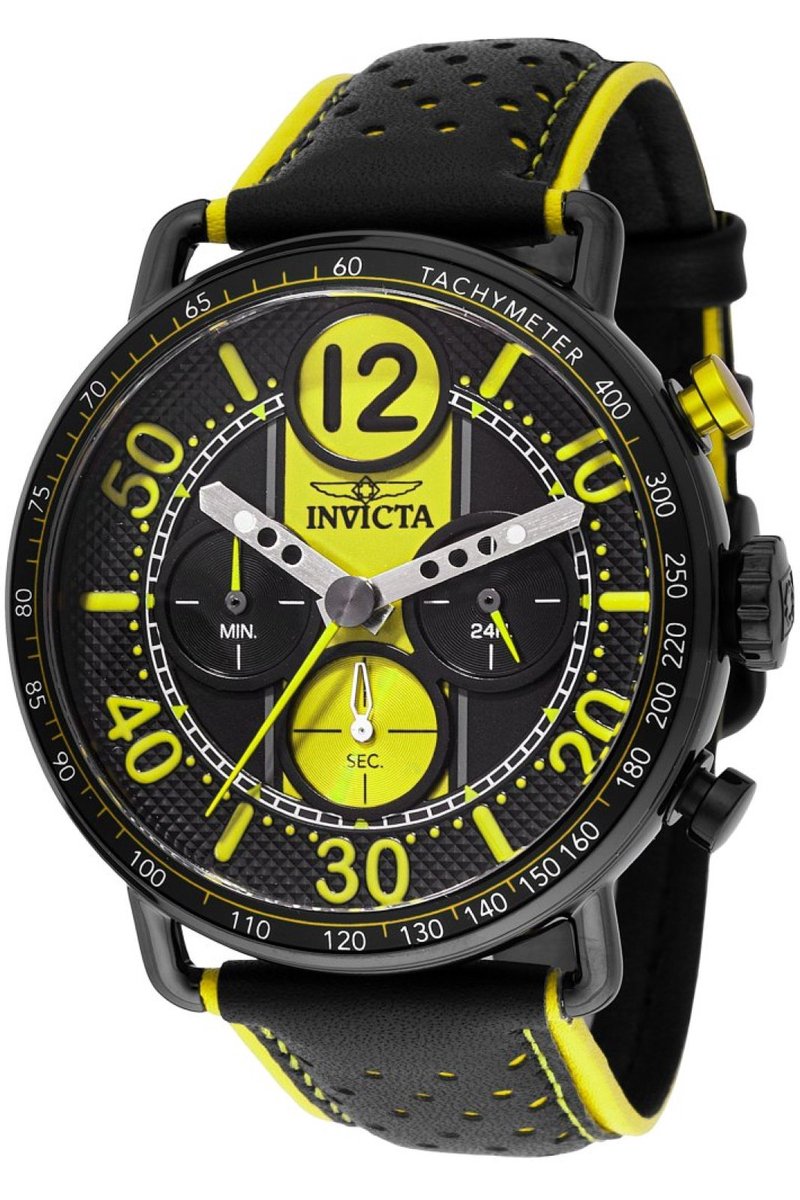 Invicta Racing 49368 Heren Horloge - Waterdicht - Analoog - Quartz Uurwerk - Roestvrij Staal met Gele Wijzerplaat - 44mm