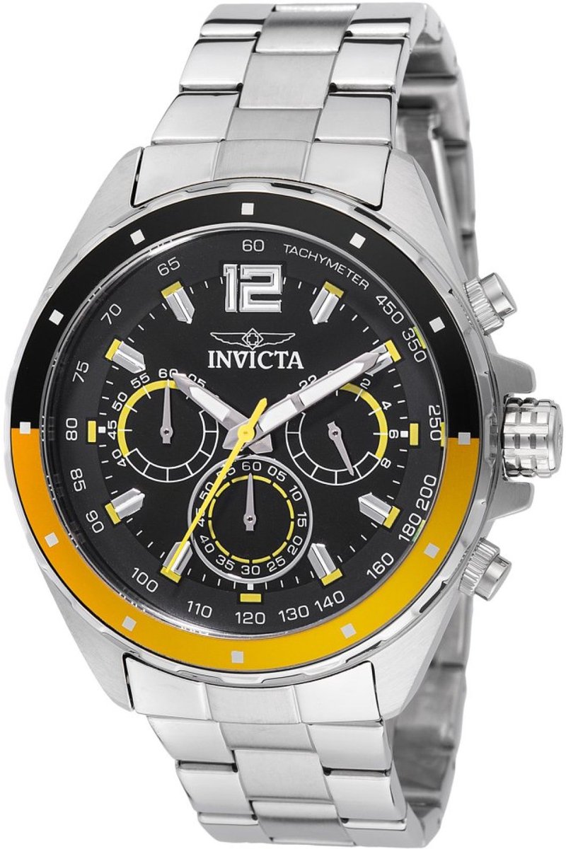 Invicta Speedway 49365 Heren Horloge - Waterdicht - Analoog - Quartz Uurwerk - Roestvrij Staal met zwarte Wijzerplaat - 44mm