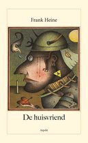 Boekomslag van 'De huisvriend' met een surrealistische illustratie van een man met een helm.