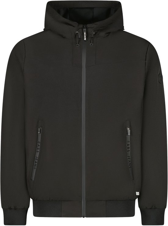 Zwarte jas met capuchon, rits en zakken met Cars Jeans logo.