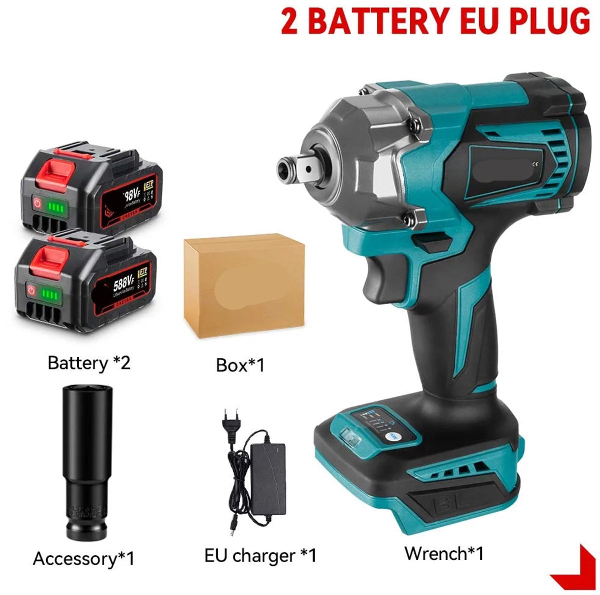 Slagmoersleutel - met Accu - Slagschroevendraaier - Elektrische Schroevendraaier - Brushless Motor - Met LED - 1200Nm - Draadloze - 3-in-1 Functie - 18V - 1/2 Inch - 2 Accu