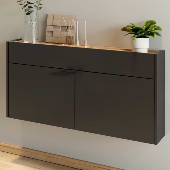 Console Amika 2 portes & 1 tiroir suspendu - anthracite/chêne - Germania - Armoires de couloir - Anthracite - Mélamine|Panneaux de particules - Armoires de couloir