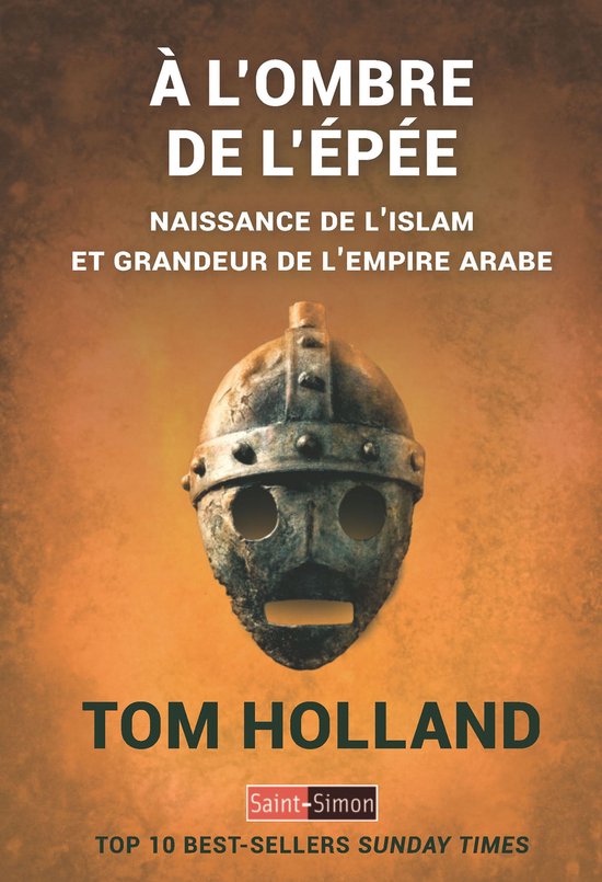 Couverture du livre 'À l'ombre de l'épée' avec un casque médiéval sur fond orange.