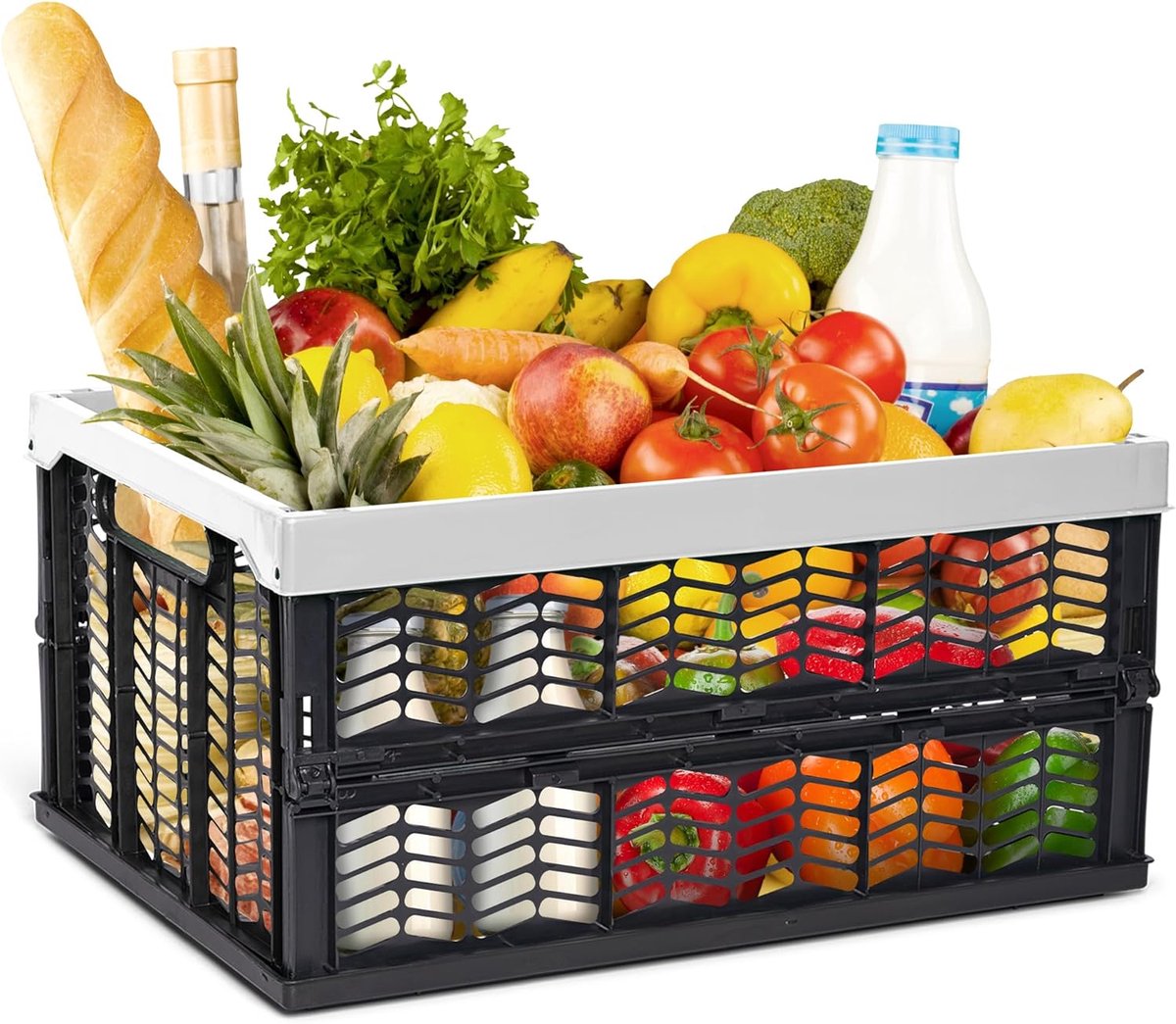 Boodschappenmand opvouwbare box 30L grijs zwart opvouwbare stevige opvouwbare mand draagbox opvouwbare box keuken opbergruimte speelgoedmand doos boodschappentas mand keuken