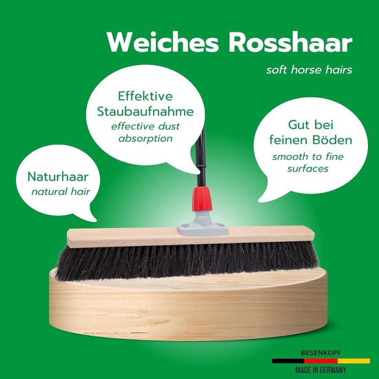 2x paardenhaar bezem met steel 50 cm I telescoopsteel uitschuifbaar I paardenhaar zwart I halbezem brede veegbezem huishoudbezem werkplaatsbezem balkon van VeroMan — afbeelding 3