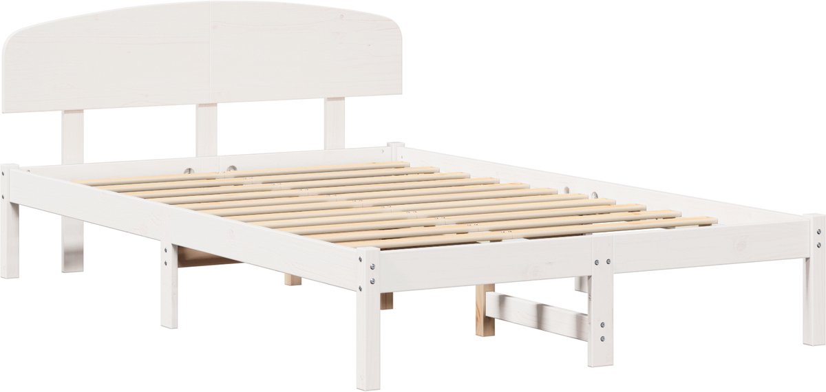 vidaXL - Bedframe - met - hoofdeinde - Wit - 120 - x - 190 - cm - Massief - grenenhout