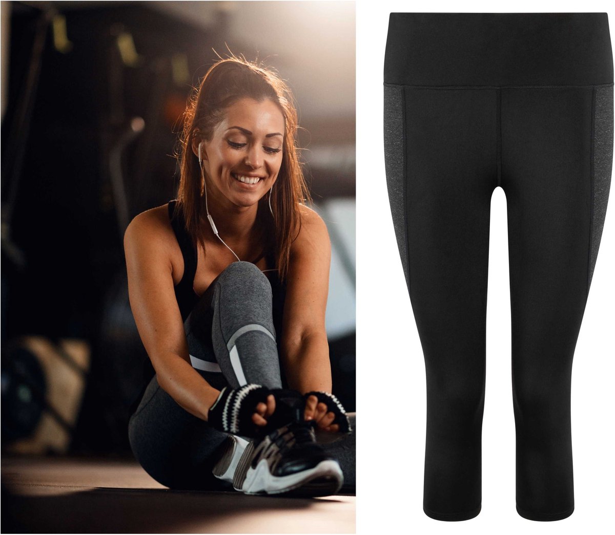 Capri dameslegging met zakken, 3/4 sportlegging voor dames, hoge taille