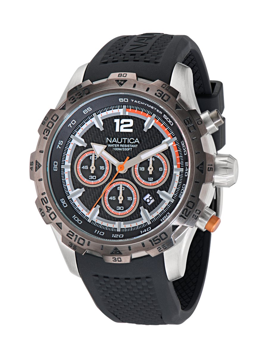 Nautica Nst Kwarts Analoog Horloge Gunmetal Case: 100% Roestvrij Staal | Armband: 100% Siliconen 46 mm NAPNSS402, NAPNSS407