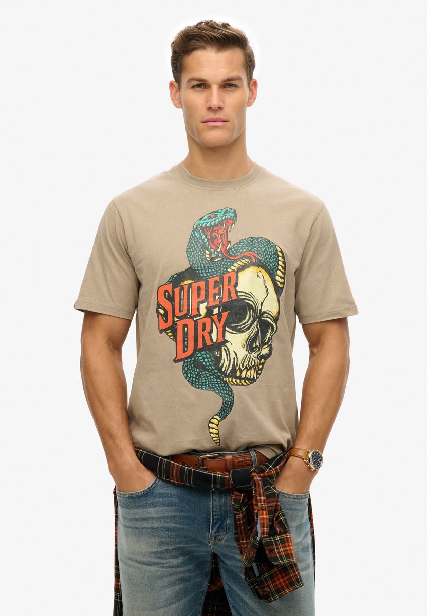 Superdry Biker Rock ruimvallend T-shirt met afbeelding Heren T-shirts Bruin