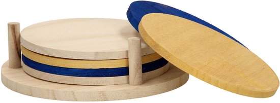 Houten onderzetters set van 6 in houder