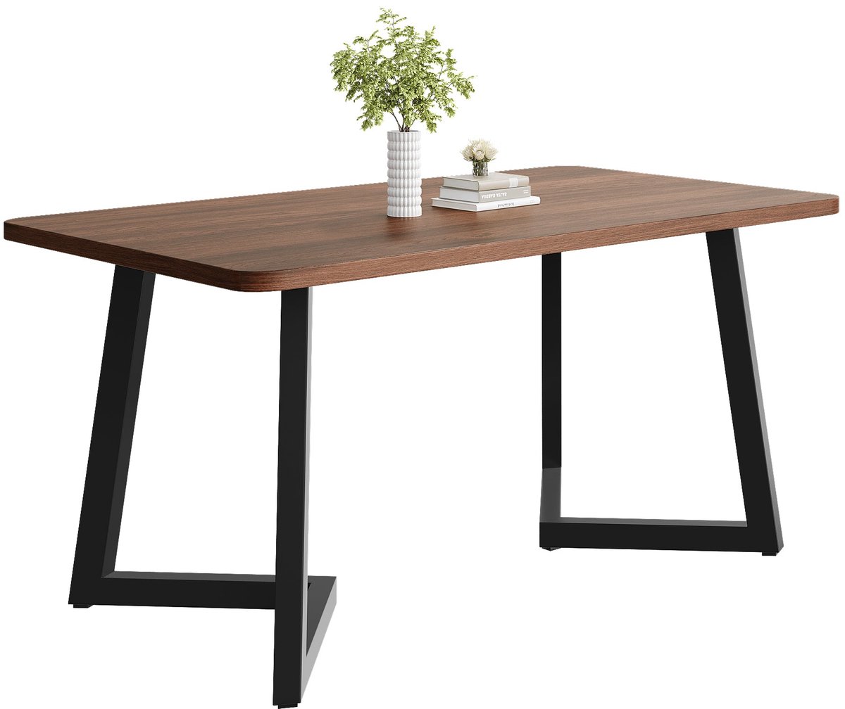 Merax 117 x 68 cm Eettafel - Rechteckige Keukentafel met Metalen Poten en Houtnerf Design - Voor Woonkamer en Eetkamer - Zwart/Walnoot