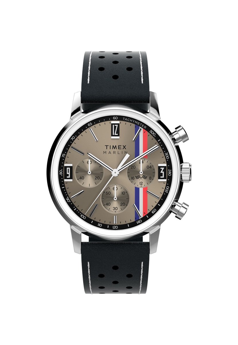 Timex Marlin Chronograph Stripes Quartz Analoog Horloge Zwart Kast: 100% Roestvrij Staal | Armband: 100%Leer 40 mm TW2W98900AJ, TW2W99000AJ, TW2W99100AJ