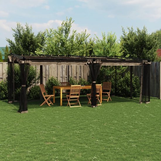 Gazebo avec parois latérales grillagées 6x3 m acier taupe