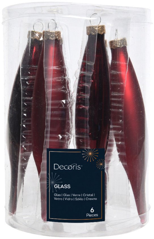 18x pendentifs de Noël en verre glaçons Boules de Noël rouge foncé 15 cm - Décorations Décorations pour sapins de Noël - Décoration de Noël