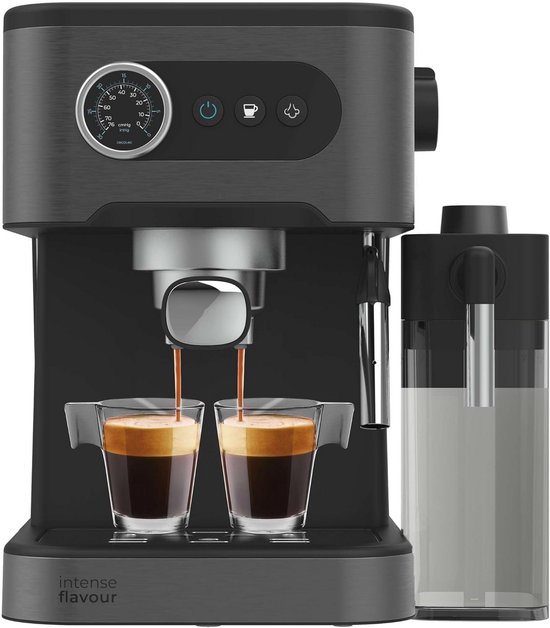 Petra Handmatige Espressomachine Met Melkopschuimer – Geschikt voor Gemalen Koffie, 15-Bar Italiaanse Drukpomp, 1.6L Afneembaar Waterreservoir, Inclusief Maatlepel
