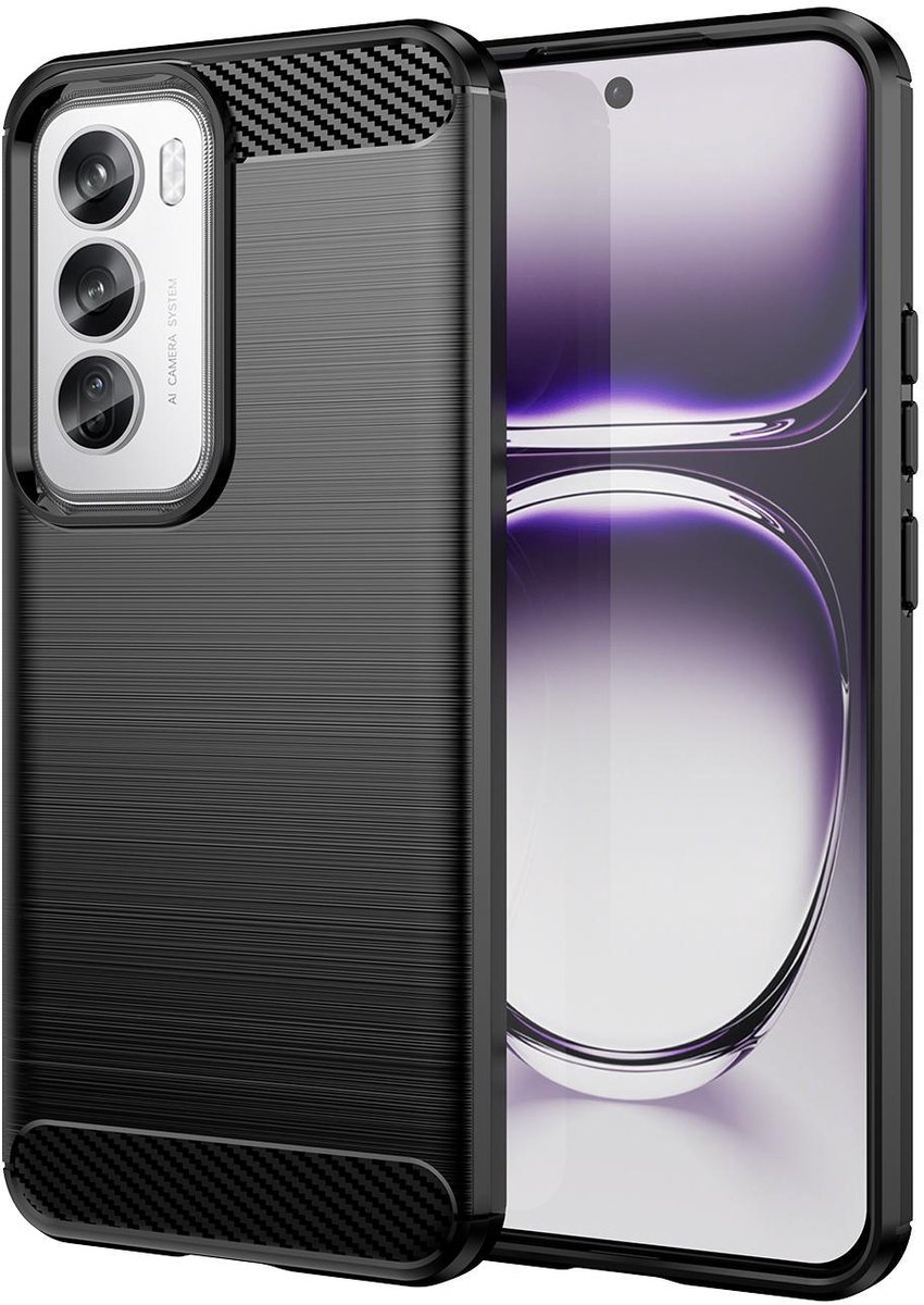 Mobigear Hoesje geschikt voor OPPO Reno 12 Pro Telefoonhoesje Flexibel TPU | Mobigear Brushed Slim Backcover | Reno 12 Pro Case | Back Cover - Zwart