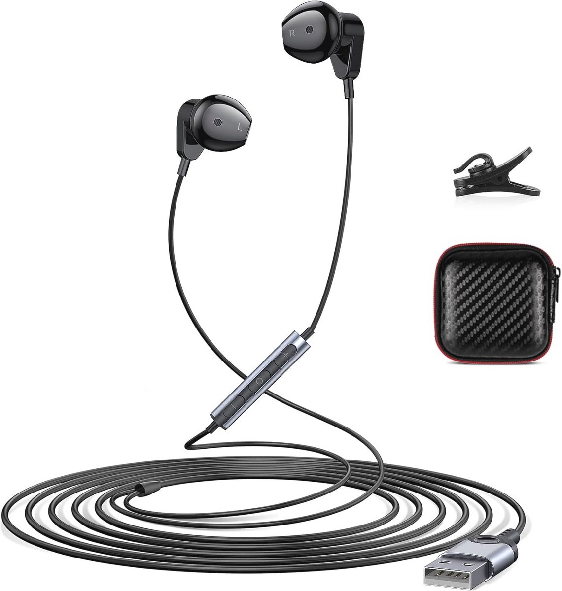USB-headset met microfoon voor pc - met audiobediening en mute functie - 2,3 m kabel voor laptop en desktop