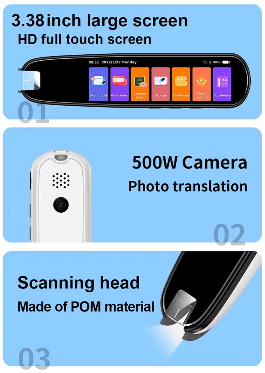 MD04 3.38" Touchscreen 134 Taal Penvertaler "Stem, Foto en - afbeelding 2