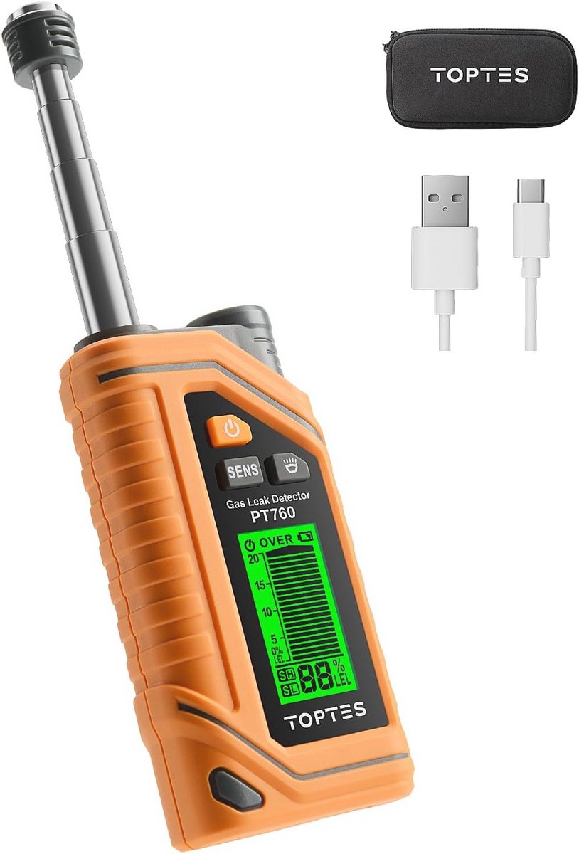 Oplaadbare aardgasdetector met telescopische sonde en alarm voor gaslekdetectie