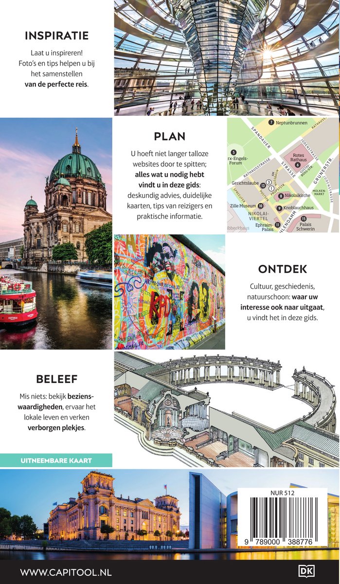 Berlijnse Dom, de Reichstag, de Berlijnse Muur en de Brandenburger Tor.