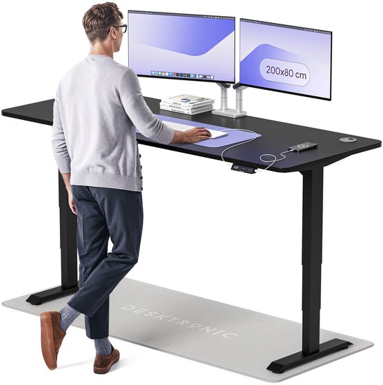 Desktronic HomePro Zit-sta Bureau - 200x80cm Zwart/Eiken