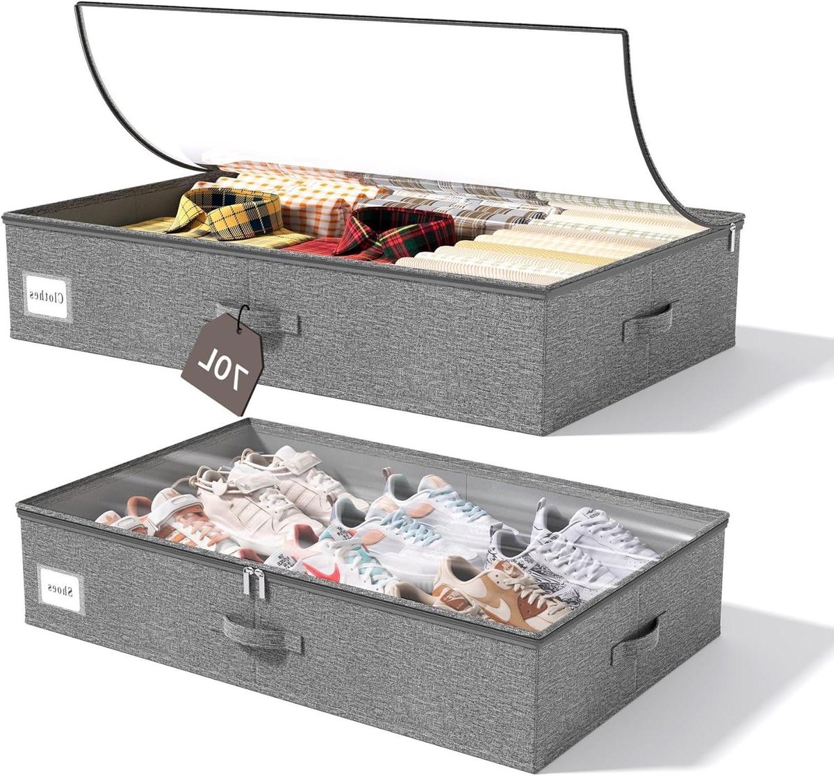 Opbergcontainers voor onder het bed - 70 liter capaciteit met stevige frames en deksels