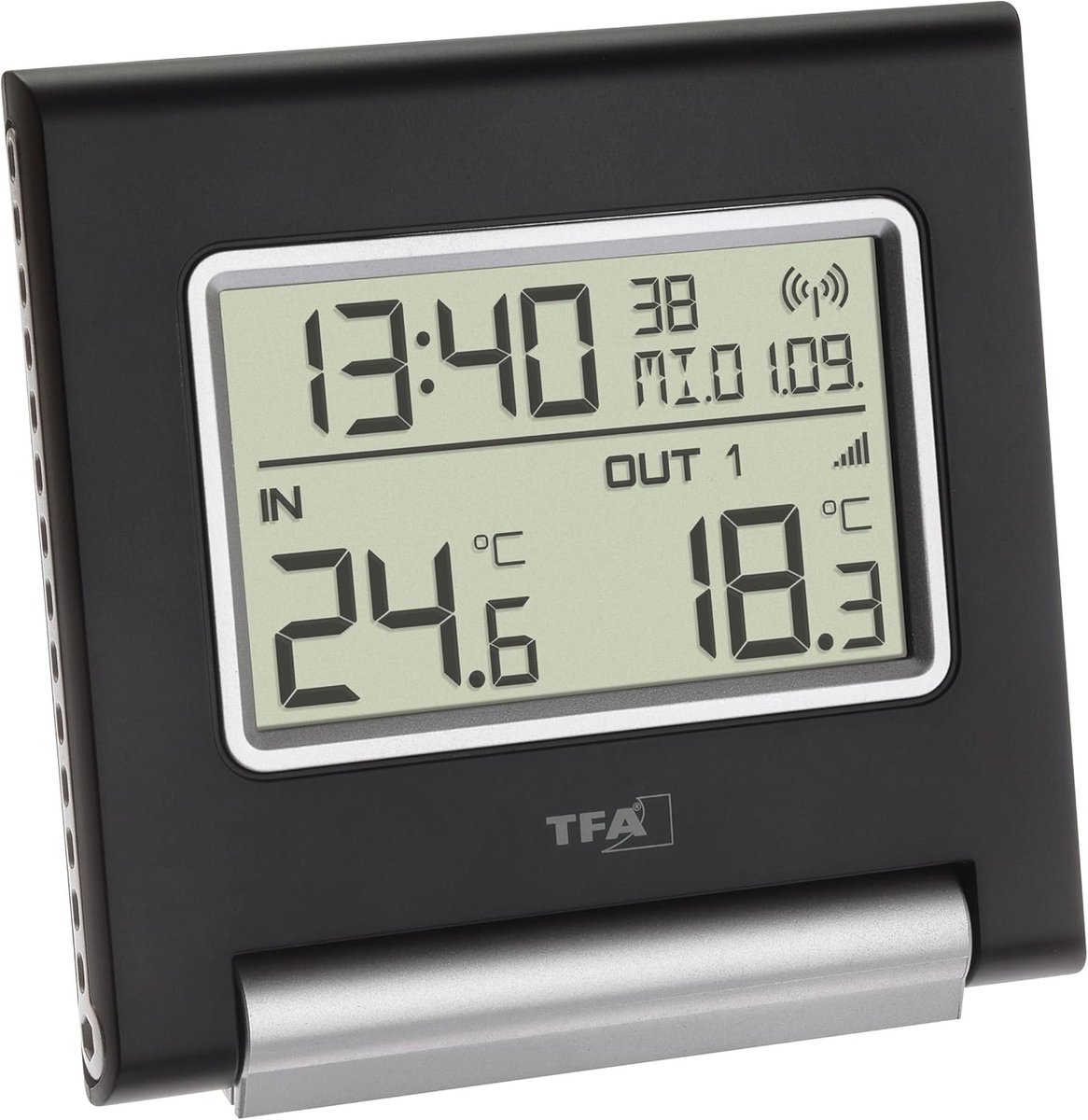 Draadloze thermometer voor binnen en buiten met radiogestuurde klok en zender
