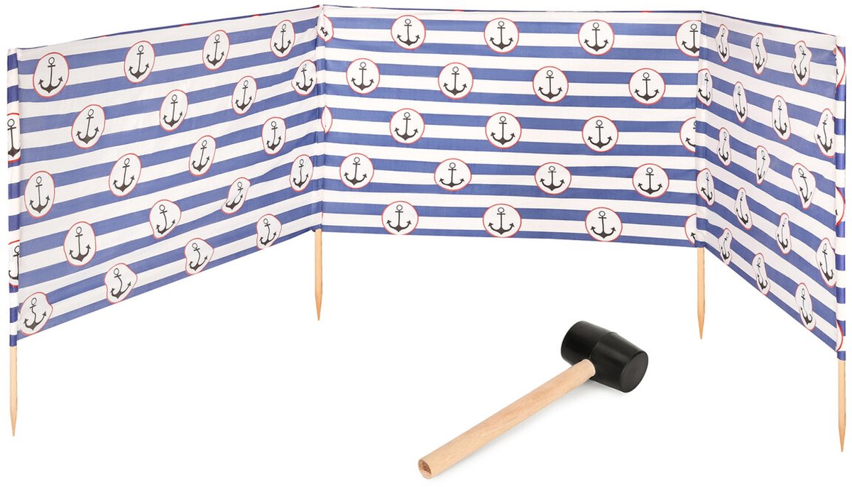 Garronda 4m Strand Windscherm Met Stokken - Windscherm Strand – Windscherm – Rubberen hamer – Strepen/Anchor-2 – GD-EX-Wb-4m