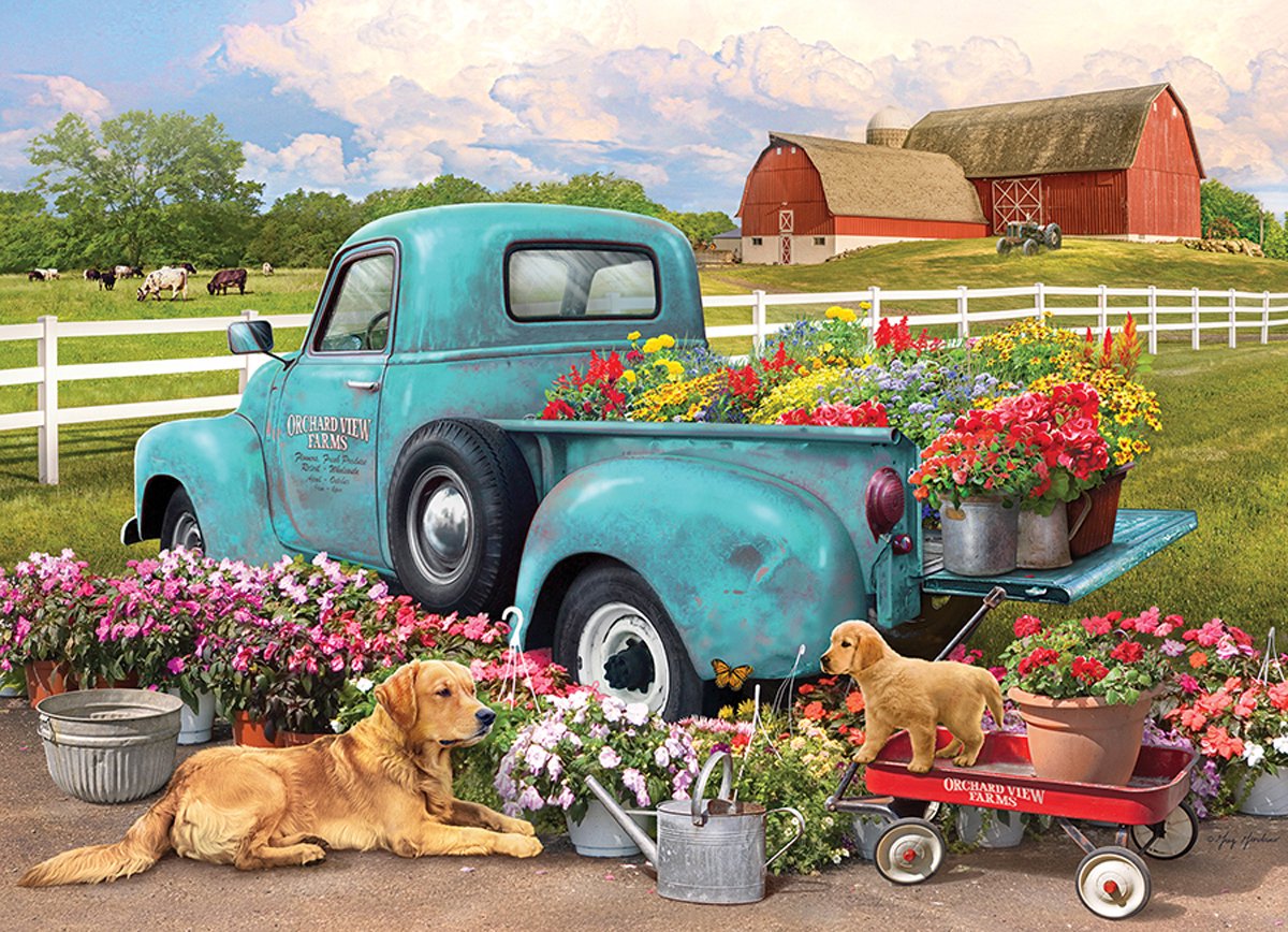 Cobble Hill puzzel 1000 stukjes - bloemenwagen legpuzzel.