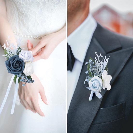8 Stücke Boutonnier Set, künstliche Seidenrosencorsage, Blumen -Revers -Pin für Boutonniere, Hochzeitsstift für Frauen und Männer Prom Party, Bräutigam, 4 x 8,5 cm