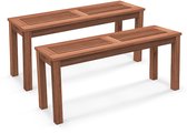COSTWAY Tuinbank, weerbestendig, 2-zits, zitbank zonder rugleuning, houten bank tot 150 kg, parkbank van massief hout, krukbank, outdoor, bank voor tuin, balkon, terras, 100 x 30,5 x 47 cm, bruin (2)