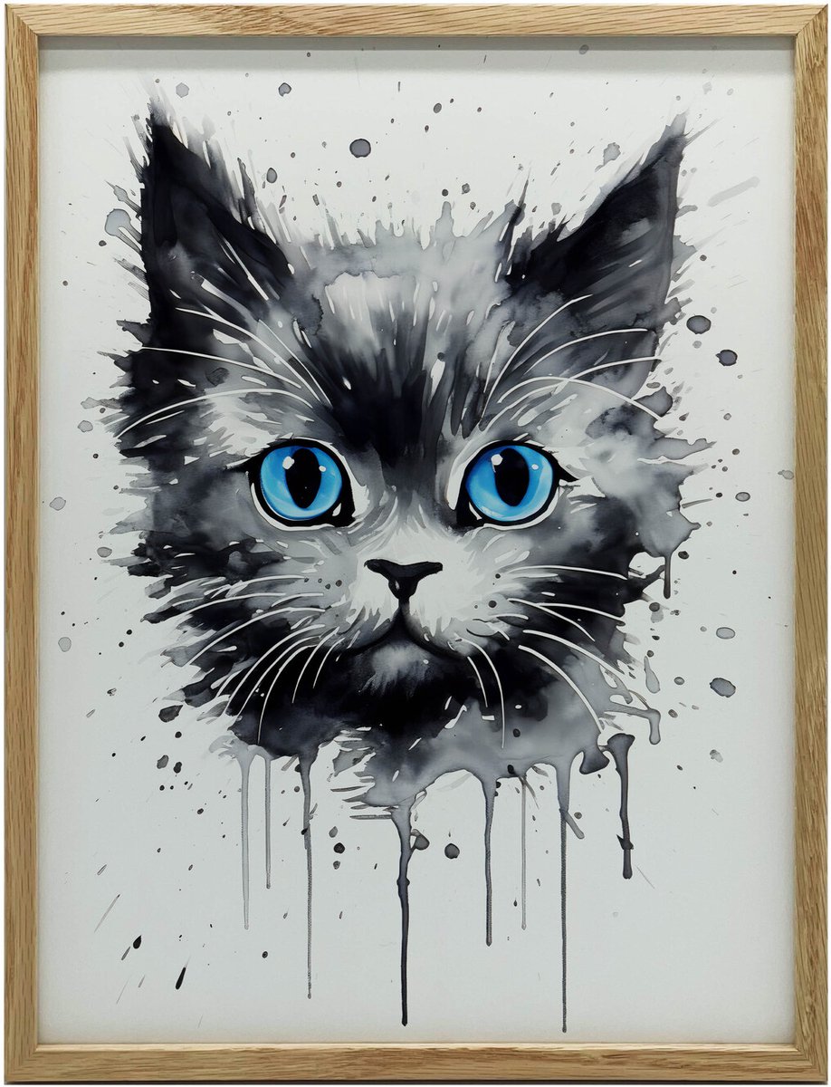 Frame Wandposter Kat In Aquarel 30X40 Cm Zwart Frame