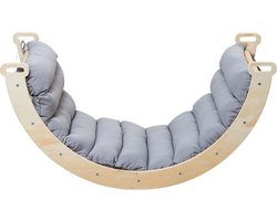 Buxibo Mini Klimboog – Houten Klimboog met Kussen – Montessori Speelgym – 78x47x37 cm – Grijs
