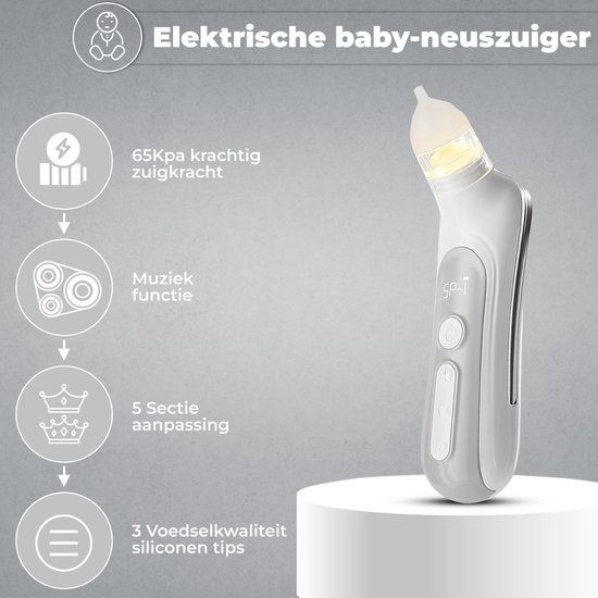 Luxegoed® Elektrische Neusreiniger voor Baby’s met Muziek en Licht - Neuspeer - Aspirator - Neuszuiger - USB-compatibel - Incl. Verzorgingssetje - Neusreiniger baby elektrisch - Baby neuszuiger - Groen van LUXE. — afbeelding 2
