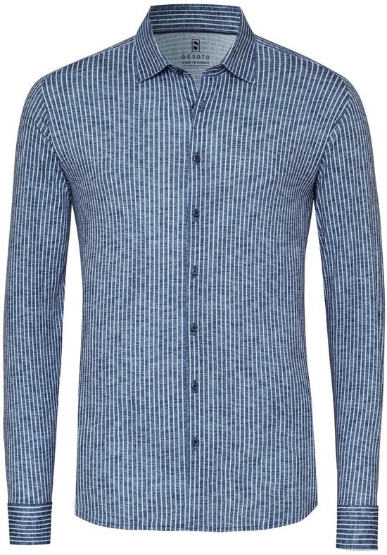 Desoto Shirt Kent Linen Optics Stripes Donkerblauw (navy) - Maat XXL - Heren - Overhemden Formeel