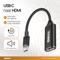 DRIVV. USB C naar HDMI adapter met Plug & Play en ARC ondersteuning voor audio-overdracht.