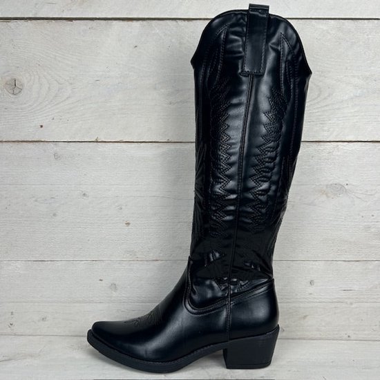 SmileFavorites® Dames Cowboylaarzen met Hak - Zwart - Imitatieleer - Maat 39