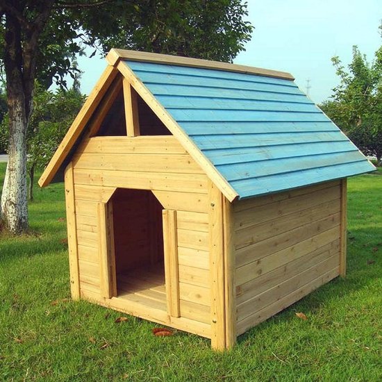 Outentin Hondenhok voor buiten, hout, L – hondenhuis winter geïsoleerd – tuinhuis L met waterdicht dak – robuuste en elegante villa voor kleine of middelgrote honden – 76 x 60 x 60 cm, eiken