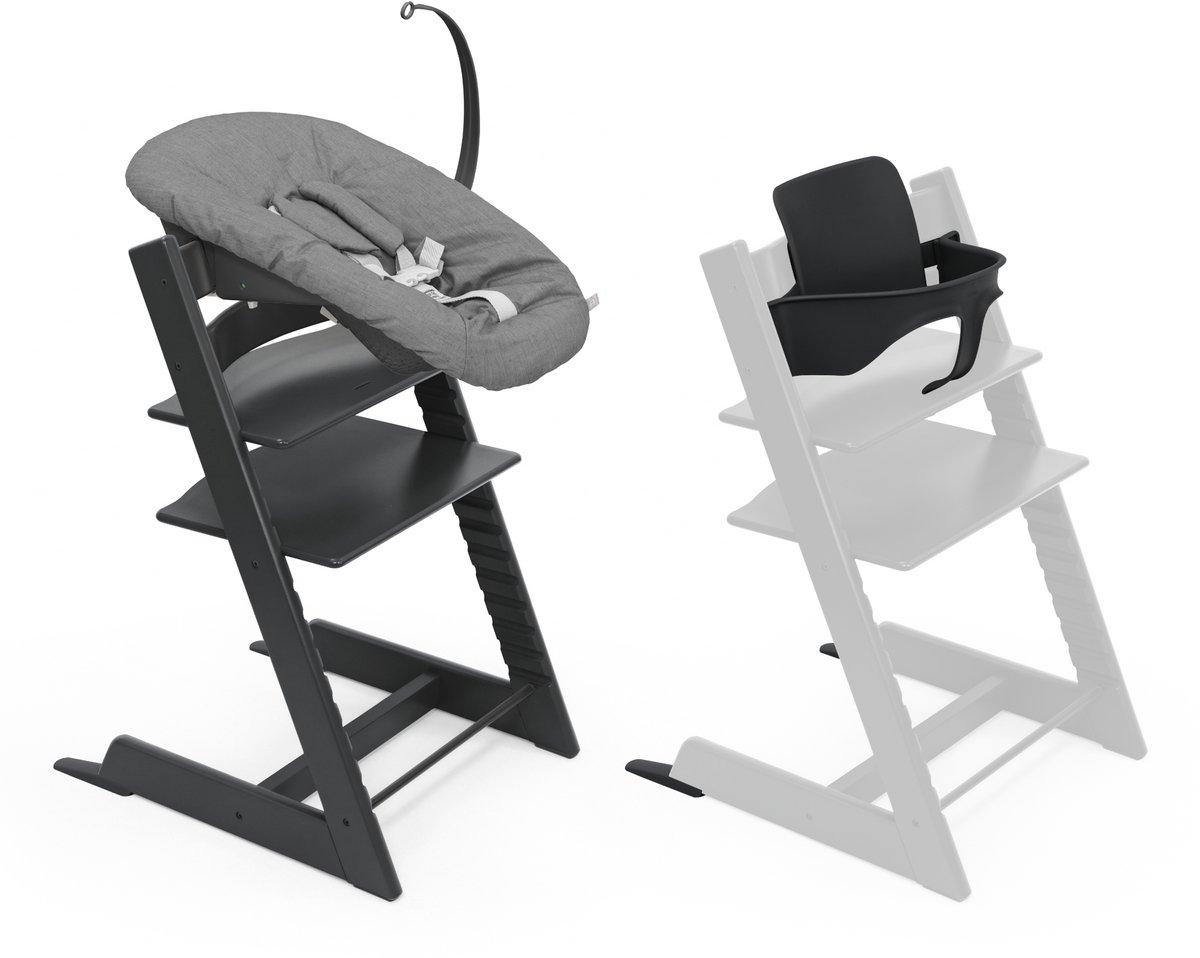 Stokke Tripp Trapp-kinderstoel, Black (inclusief stoel en Babyset 2) met newbornset (Anthracite) - veilig, verstelbaar, ergonomisch ontwerp