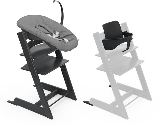 Stokke Tripp Trapp-kinderstoel, Black (inclusief stoel en Babyset 2) met newbornset (Anthracite) - veilig, verstelbaar, ergonomisch ontwerp