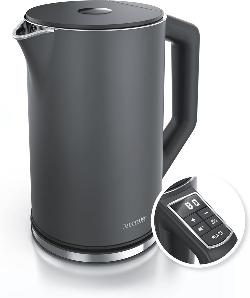 RVS Waterkoker met Temperatuurinstelling 40-100°C – Dubbelwandig Design 1,5L 2200W