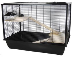 Hoge rat- en hamsterkooi met twee verdiepingen - 78 x 48 x 58 cm - Zwart