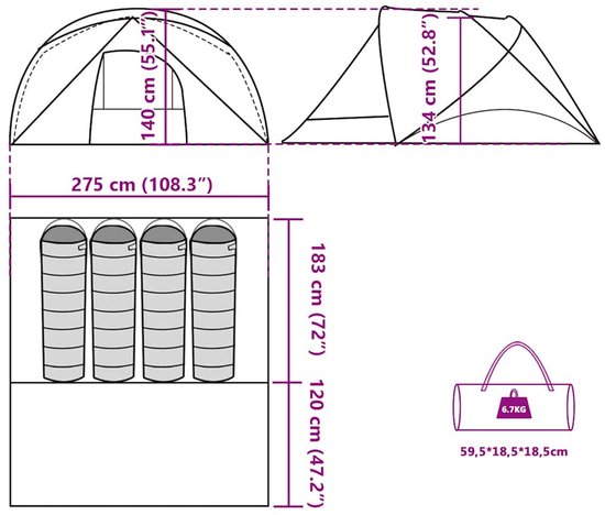 vidaXL Kampeertent 4-Persoons - Waterdicht - Blauw Kampeertent - Bungalowtent - Tent - Campinguitrusting - Buitenleven van Vidaxl — afbeelding 5