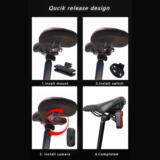 Fietscamera met Achterlicht 1080P - Fiets Achteruitrijcamera - 6 Verlichtingsmodi - Groothoek - Verstelbare Houder - Fietsachterlicht — afbeelding 2