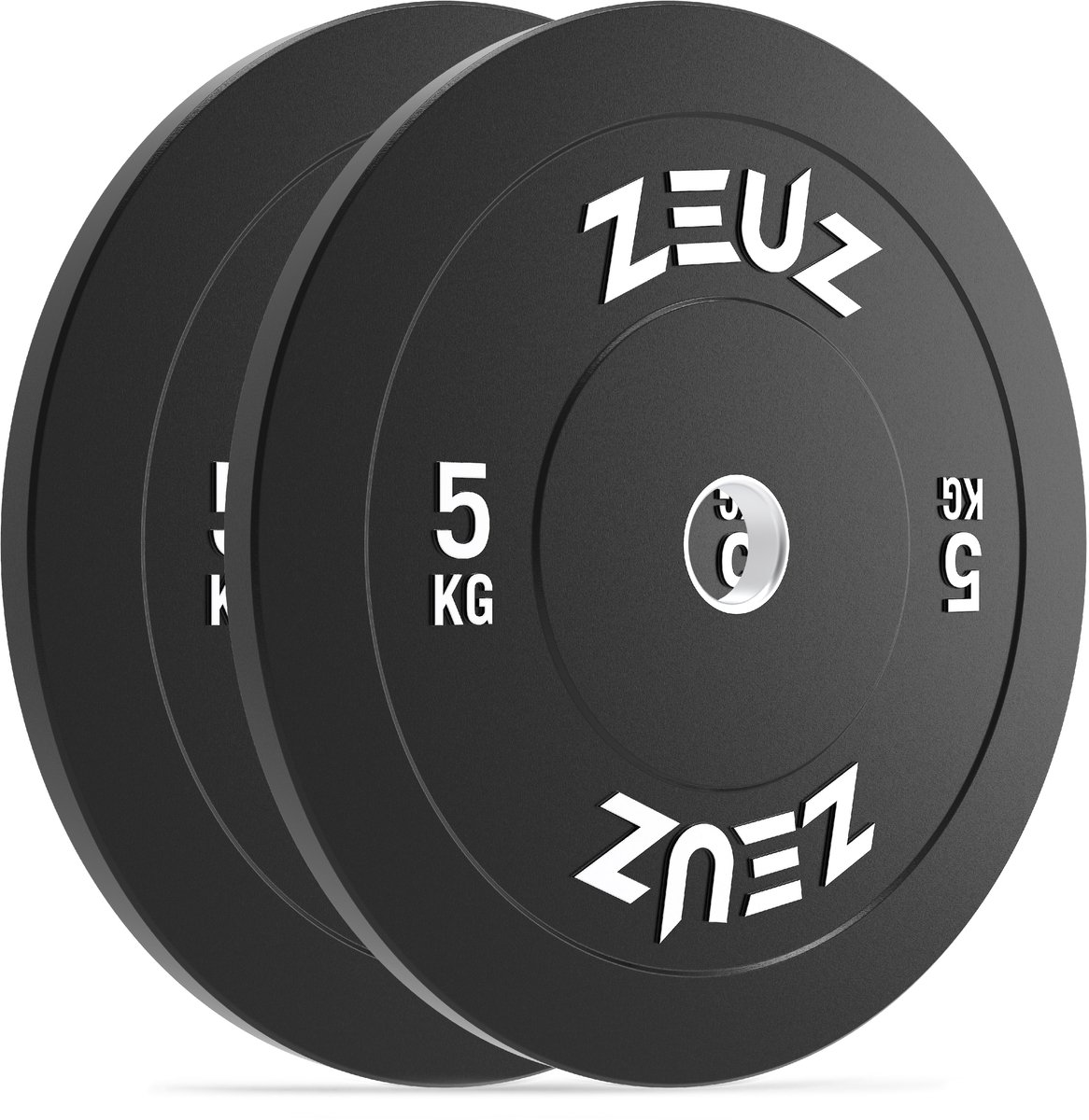 ZEUZ 2 Stuks Training Halterschijf 5 KG – Gewichten Set – 5kg Bumper Plates voor 50 mm Halter – voor CrossFit & Fitness - Zwart & Wit