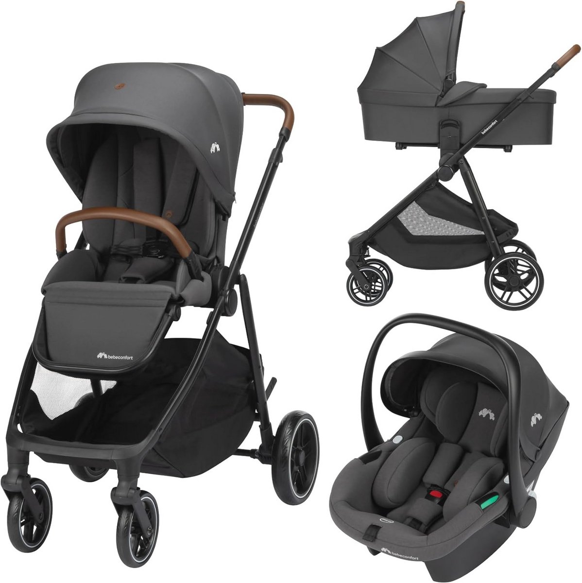 Image of 3-in-1 Kinderwagen Trio Set met Reiswieg en Autostoeltje - Comfortabele Wandelwagen voor Kinderen tot 4 Jaar