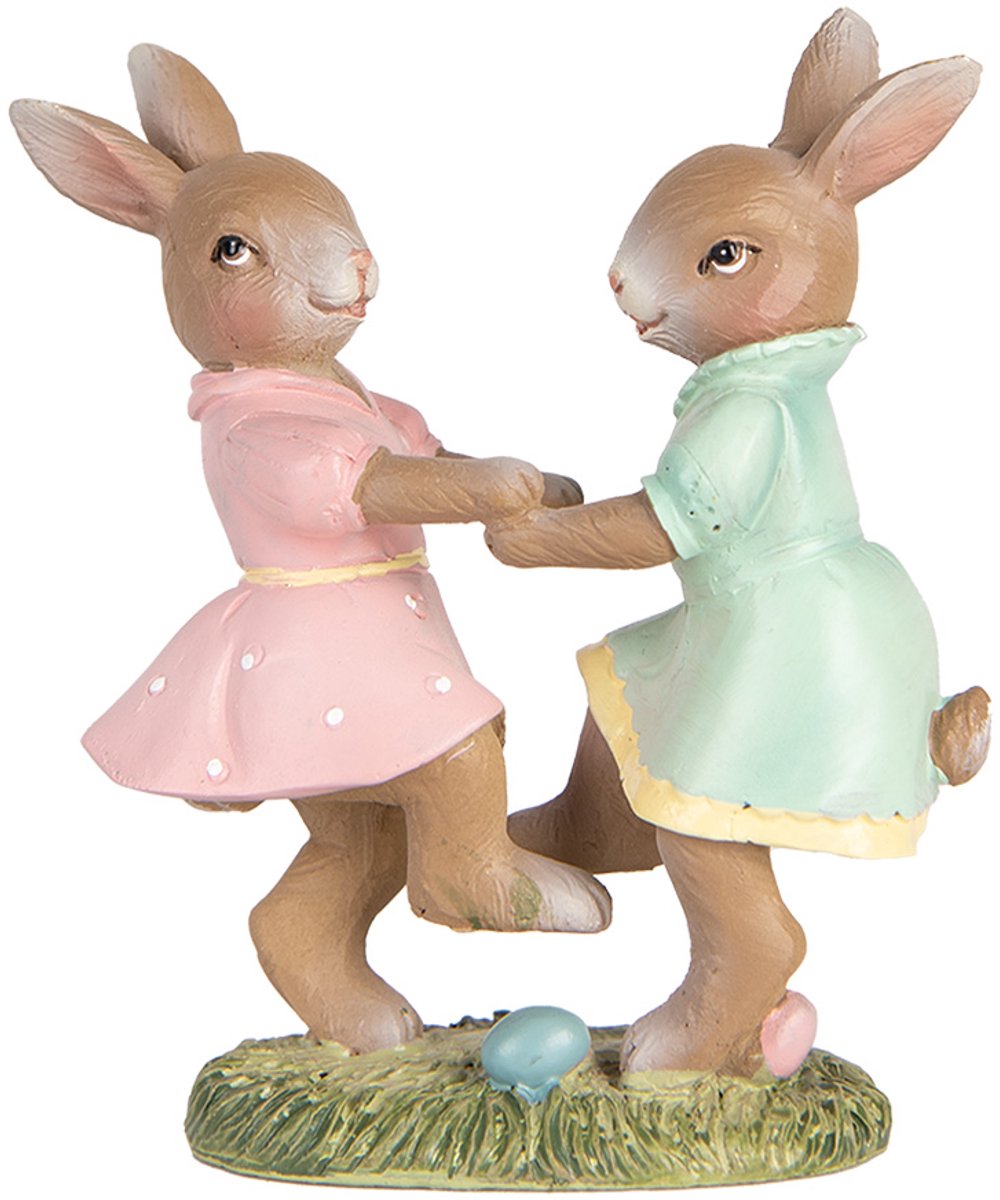 Decoratie Beeld Konijnen 8x3x8 cm Beige Kunststof